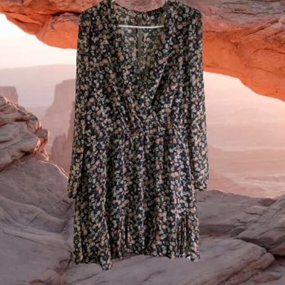 Trixie XL long sleeve brown peach floral lined polyester elastic waist flowy - Picture 1 of 1